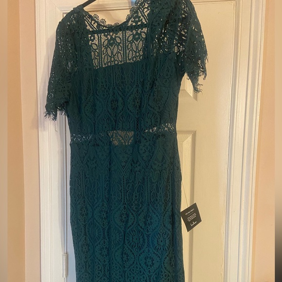 NWT Lulu’s Remarkable Forest Green Sheer Lace Short Sleeve Mini Dress - Picture 3 of 6